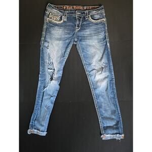 Genuine Rock Revival Women’s Felina Easy Crop Distressed Jeans Measures 30. Fair